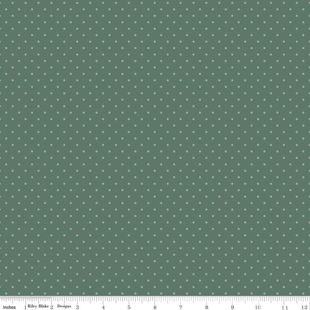 Image of Where the Wild Flowers Area Dots Sage quilting cotton fabric by Judi Madsen for Riley Blake Designs. Features polka dots on a green background. Cute Little Fabric Shop.