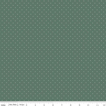 Image of Where the Wild Flowers Area Dots Sage quilting cotton fabric by Judi Madsen for Riley Blake Designs. Features polka dots on a green background. Cute Little Fabric Shop.