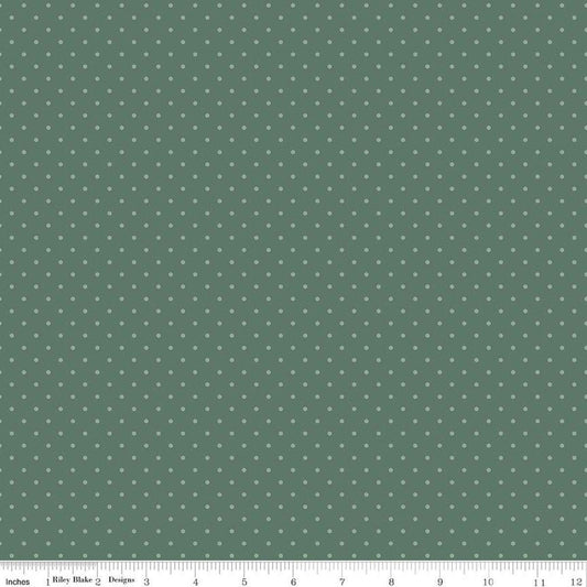 Image of Where the Wild Flowers Area Dots Sage quilting cotton fabric by Judi Madsen for Riley Blake Designs. Features polka dots on a green background. Cute Little Fabric Shop.