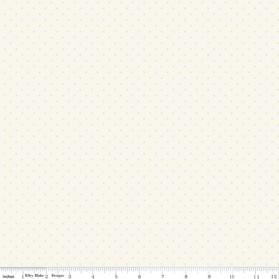 Image of Where the Wild Flowers Area Dots Cream quilting cotton fabric by Judi Madsen for Riley Blake Designs. Features polka dots on a cream background. Cute Little Fabric Shop.