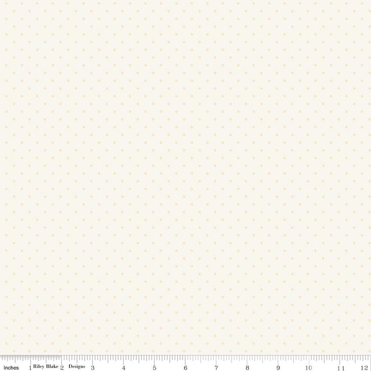 Image of Where the Wild Flowers Area Dots Cream quilting cotton fabric by Judi Madsen for Riley Blake Designs. Features polka dots on a cream background. Cute Little Fabric Shop.