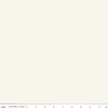 Image of Where the Wild Flowers Area Dots Cream quilting cotton fabric by Judi Madsen for Riley Blake Designs. Features polka dots on a cream background. Cute Little Fabric Shop.