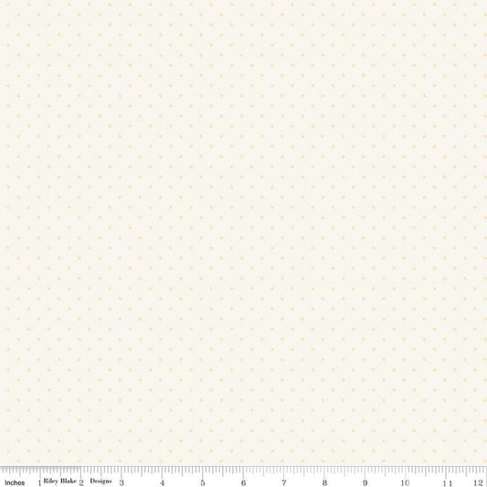 Image of Where the Wild Flowers Area Dots Cream quilting cotton fabric by Judi Madsen for Riley Blake Designs. Features polka dots on a cream background. Cute Little Fabric Shop.