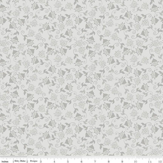 Image of Where the Wild Flowers Area Whimsy Silver quilting cotton fabric by Judi Madsen for Riley Blake Designs. Features flowers on a gray background. Cute Little Fabric Shop.