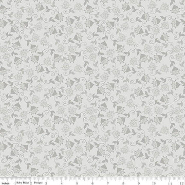 Image of Where the Wild Flowers Area Whimsy Silver quilting cotton fabric by Judi Madsen for Riley Blake Designs. Features flowers on a gray background. Cute Little Fabric Shop.