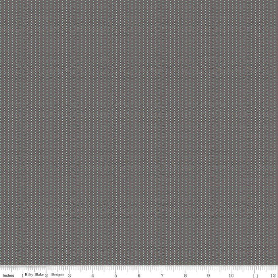 Image of Where the Wild Flowers Area Stripes Dark Gray quilting cotton fabric by Judi Madsen for Riley Blake Designs. Features stripes on a gray background. Cute Little Fabric Shop.
