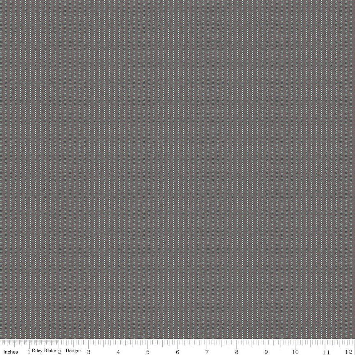 Image of Where the Wild Flowers Area Stripes Dark Gray quilting cotton fabric by Judi Madsen for Riley Blake Designs. Features stripes on a gray background. Cute Little Fabric Shop.