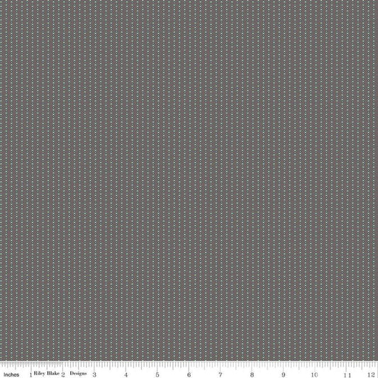 Image of Where the Wild Flowers Area Stripes Dark Gray quilting cotton fabric by Judi Madsen for Riley Blake Designs. Features stripes on a gray background. Cute Little Fabric Shop.