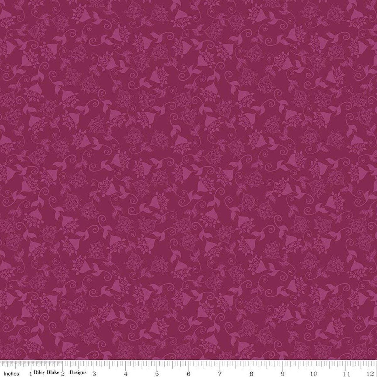 Image of Where the Wild Flowers Area Whimsy Fuchsia quilting cotton fabric by Judi Madsen for Riley Blake Designs. Features flowers on a purple background. Cute Little Fabric Shop.