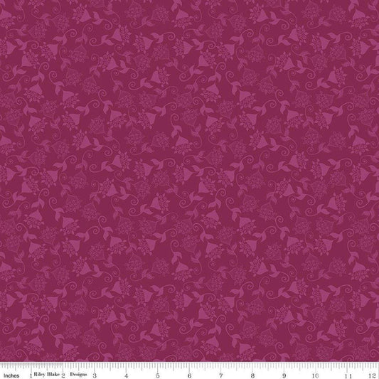 Image of Where the Wild Flowers Area Whimsy Fuchsia quilting cotton fabric by Judi Madsen for Riley Blake Designs. Features flowers on a purple background. Cute Little Fabric Shop.
