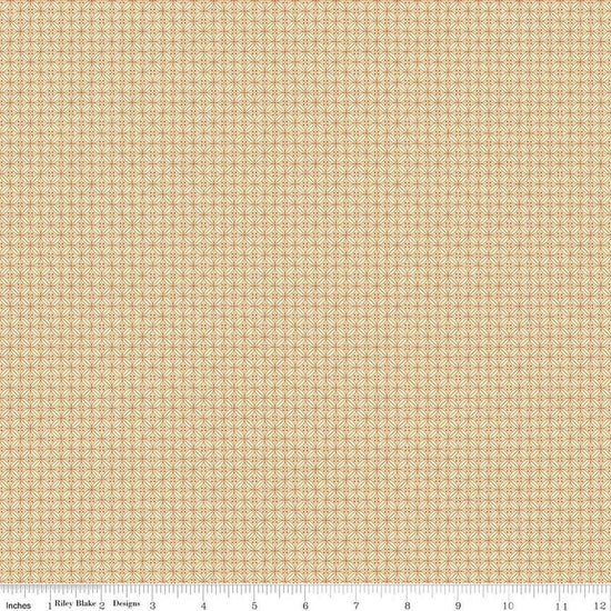 Image of Where the Wild Flowers Area Buttons Vanilla quilting cotton fabric by Judi Madsen for Riley Blake Designs. Features polka dots on a beige background. Cute Little Fabric Shop.