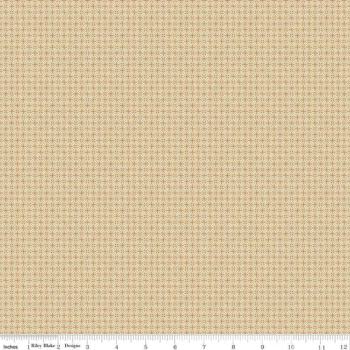 Image of Where the Wild Flowers Area Buttons Vanilla quilting cotton fabric by Judi Madsen for Riley Blake Designs. Features polka dots on a beige background. Cute Little Fabric Shop.