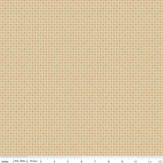 Image of Where the Wild Flowers Area Buttons Vanilla quilting cotton fabric by Judi Madsen for Riley Blake Designs. Features polka dots on a beige background. Cute Little Fabric Shop.