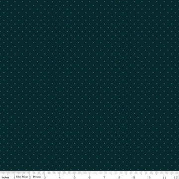 Image of Where the Wild Flowers Area Dots Dark Teal quilting cotton fabric by Judi Madsen for Riley Blake Designs. Features polka dots on a blue background. Cute Little Fabric Shop.