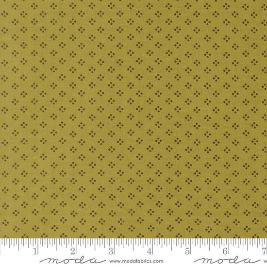 Image of Bug Collector Dot Dot Dot Leaf quilting cotton fabric by Sweetwater for Moda Fabrics. Features circles on a green background. Cute Little Fabric Shop.