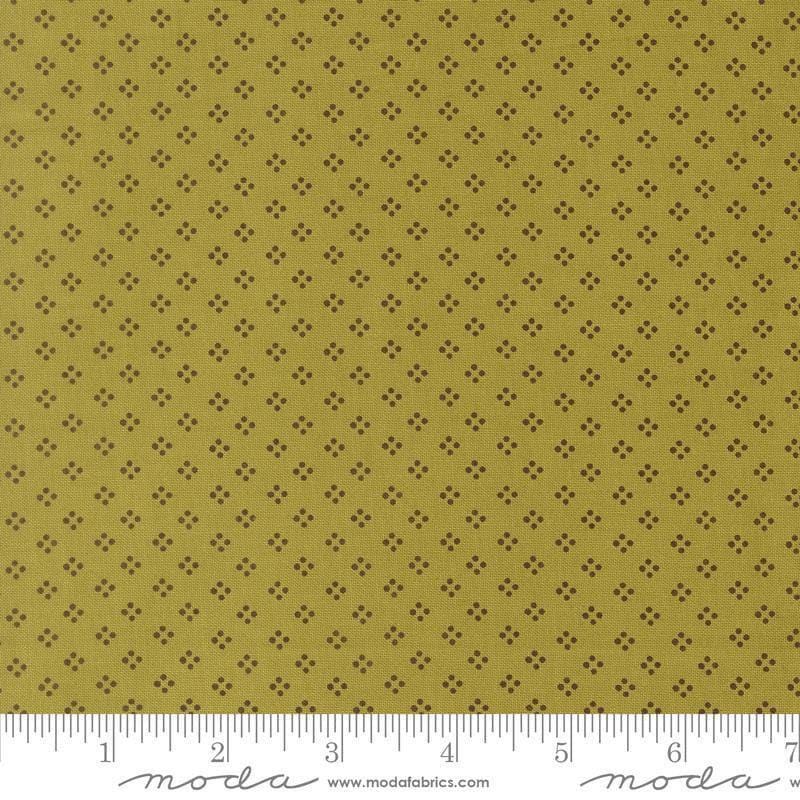 Image of Bug Collector Dot Dot Dot Leaf quilting cotton fabric by Sweetwater for Moda Fabrics. Features circles on a green background. Cute Little Fabric Shop.