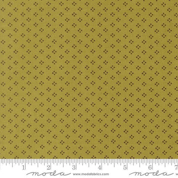 Image of Bug Collector Dot Dot Dot Leaf quilting cotton fabric by Sweetwater for Moda Fabrics. Features circles on a green background. Cute Little Fabric Shop.