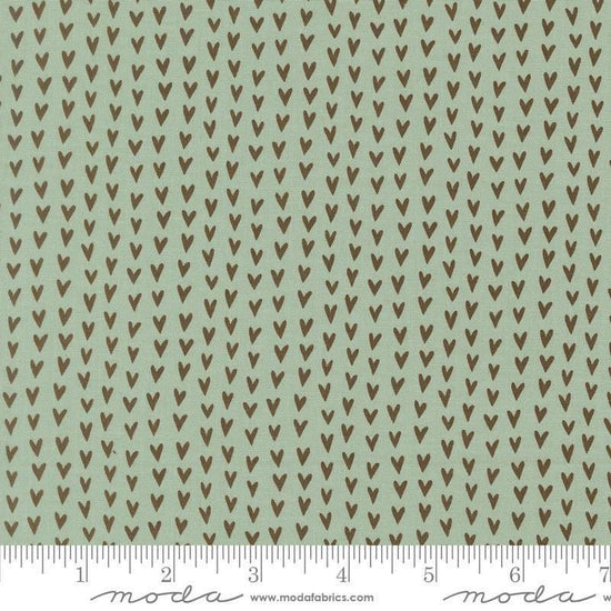 Image of Bug Collector Love Bug Sky quilting cotton fabric by Sweetwater for Moda Fabrics. Features hearts on a blue green background. Cute Little Fabric Shop.