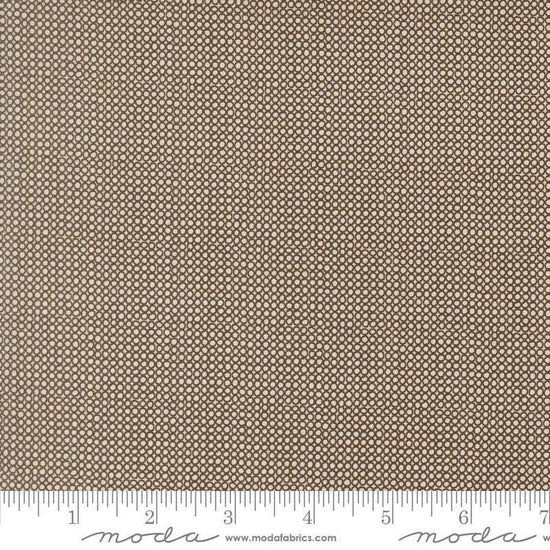 Image of Bug Collector Bug Net Dirt quilting cotton fabric by Sweetwater for Moda Fabrics. Features circles on a brown background. Cute Little Fabric Shop.