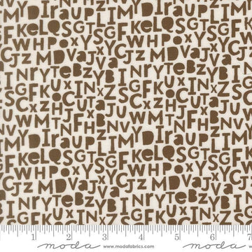 Image of Bug Collector Alphabet Dirt quilting cotton fabric by Sweetwater for Moda Fabrics. Features letters on a white background. Cute Little Fabric Shop.