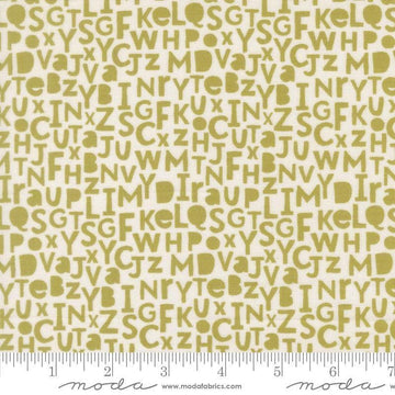 Image of Bug Collector Alphabet Leaf quilting cotton fabric by Sweetwater for Moda Fabrics. Features letters on a white background. Cute Little Fabric Shop.