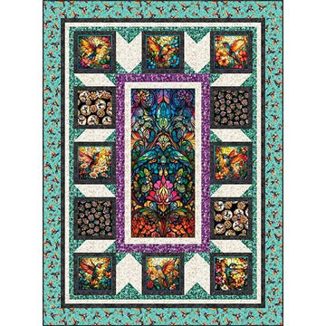 Flight of the Hummingbird Hummingbird Lane Quilt Kit Stained Glass Fabric - 7199A - QT Fabrics Quilting Cotton Fabric