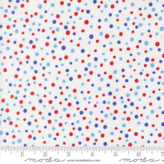 Image of On The Porch Country Rain Cloud quilting cotton fabric by My and My Sister Designs for Moda Fabrics. Features polka dots on a white background. Cute Little Fabric Shop.