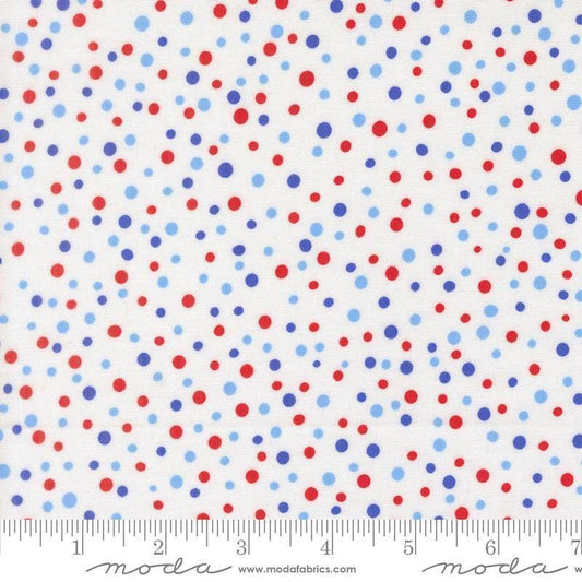 Image of On The Porch Country Rain Cloud quilting cotton fabric by My and My Sister Designs for Moda Fabrics. Features polka dots on a white background. Cute Little Fabric Shop.
