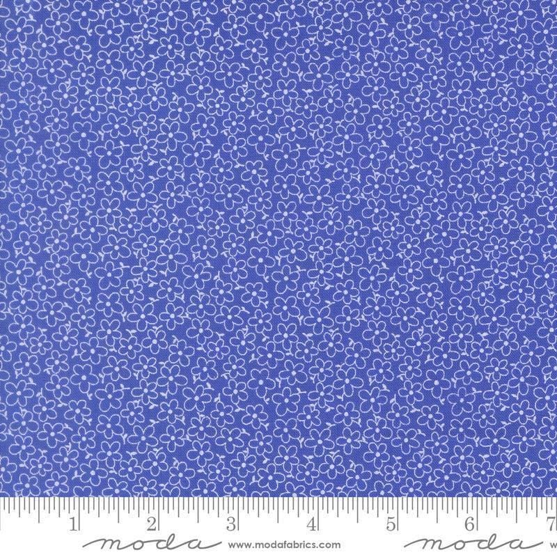 Image of On The Porch Field of Flowers Bountiful Blue quilting cotton fabric by My and My Sister Designs for Moda Fabrics. Features flowers on a blue background. Cute Little Fabric Shop.