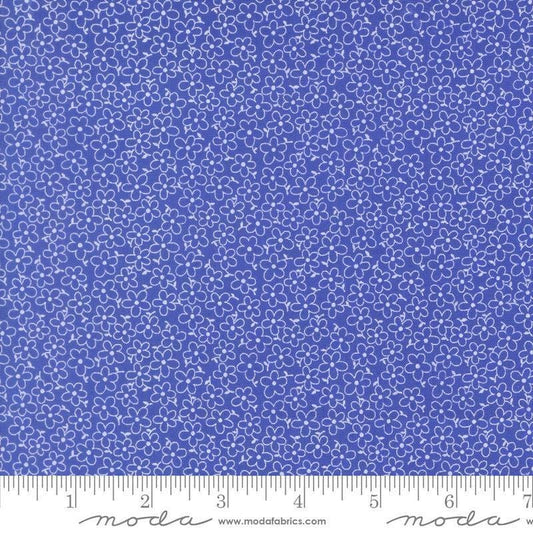 Image of On The Porch Field of Flowers Bountiful Blue quilting cotton fabric by My and My Sister Designs for Moda Fabrics. Features flowers on a blue background. Cute Little Fabric Shop.