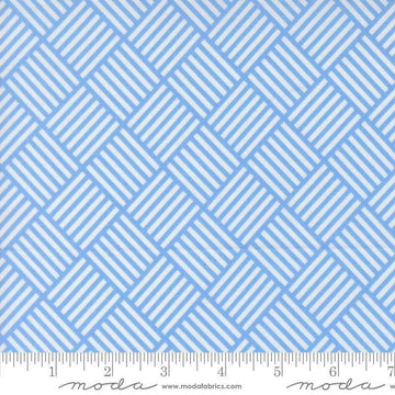 Image of On The Porch Picnic Checks Blue Sky quilting cotton fabric by My and My Sister Designs for Moda Fabrics. Features lines on a blue background. Cute Little Fabric Shop.