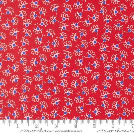 Image of On The Porch Wishes Country Red quilting cotton fabric by My and My Sister Designs for Moda Fabrics. Features flowers on a red background. Cute Little Fabric Shop.