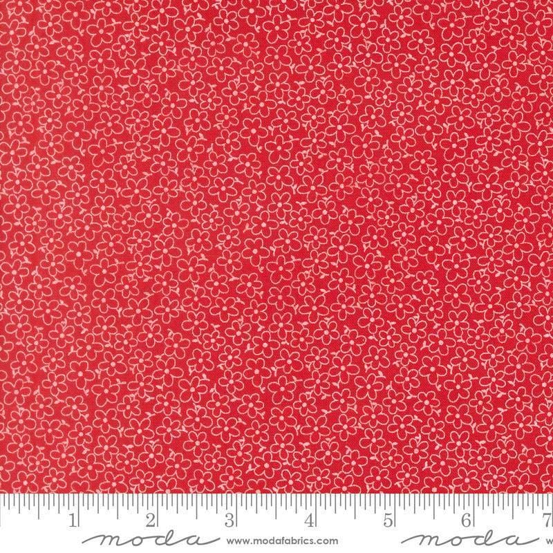 Image of On The Porch Fields of Flowers Country Red quilting cotton fabric by My and My Sister Designs for Moda Fabrics. Features flowers on a red background. Cute Little Fabric Shop.