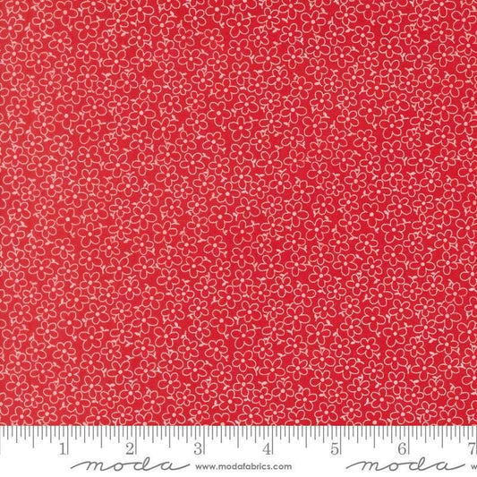 Image of On The Porch Fields of Flowers Country Red quilting cotton fabric by My and My Sister Designs for Moda Fabrics. Features flowers on a red background. Cute Little Fabric Shop.