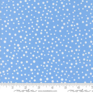 Image of On The Porch Country Rain Blue Sky quilting cotton fabric by My and My Sister Designs for Moda Fabrics. Features polka dots on a blue background. Cute Little Fabric Shop.