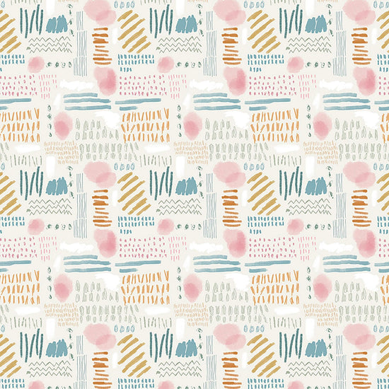 Image of Drawn to Create Doodles Multi quilting cotton fabric by Eulalia Mejia for QT Fabrics. Features scribbles on a cream background. Cute Little Fabric Shop.