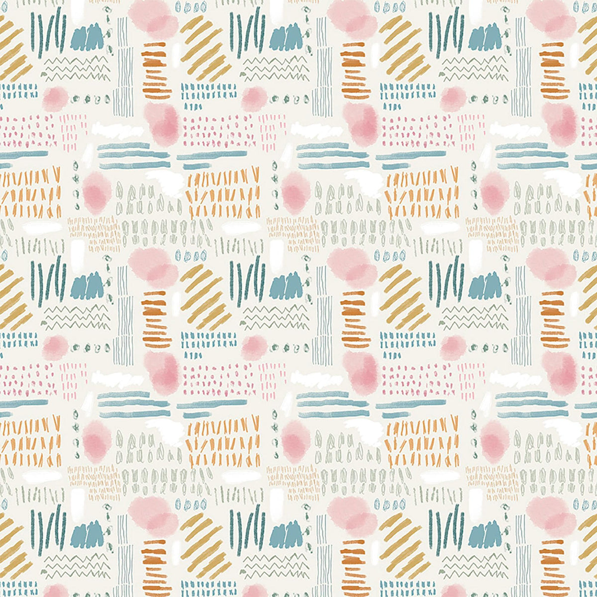 Image of Drawn to Create Doodles Multi quilting cotton fabric by Eulalia Mejia for QT Fabrics. Features scribbles on a cream background. Cute Little Fabric Shop.