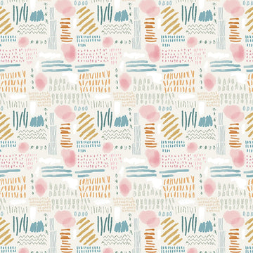 Image of Drawn to Create Doodles Multi quilting cotton fabric by Eulalia Mejia for QT Fabrics. Features scribbles on a cream background. Cute Little Fabric Shop.
