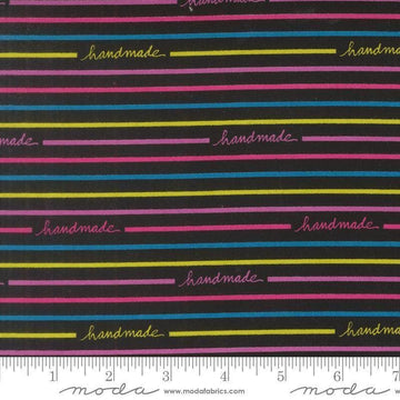 Image of Makers Delight Handmade Stripe Super Black by Chrissy Lux for Moda Fabrics. Features stripes on a black background. Cute Little Fabric Shop.