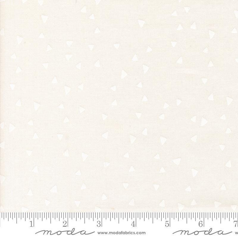 Image of Makers Delight Trimmings White White by Chrissy Lux for Moda Fabrics. Features triangles on a white background. Cute Little Fabric Shop.
