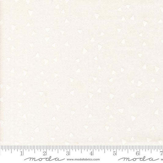 Image of Makers Delight Trimmings White White by Chrissy Lux for Moda Fabrics. Features triangles on a white background. Cute Little Fabric Shop.