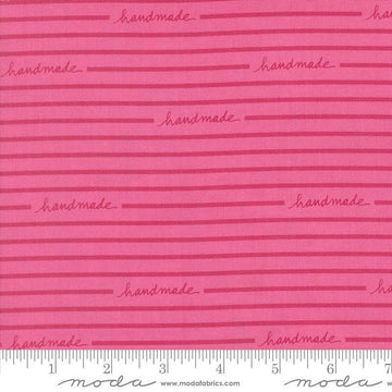 Image of Makers Delight Handmade Stripe Peony by Chrissy Lux for Moda Fabrics. Features stripes on a pink background. Cute Little Fabric Shop.