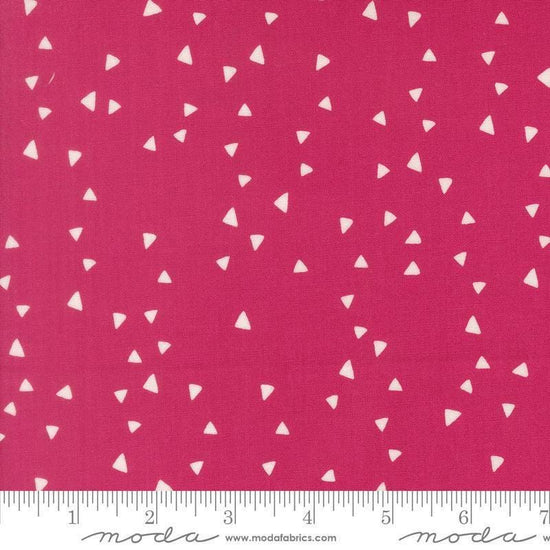 Image of Makers Delight Trimmings Shocking Pink by Chrissy Lux for Moda Fabrics. Features triangles on a pink background. Cute Little Fabric Shop.