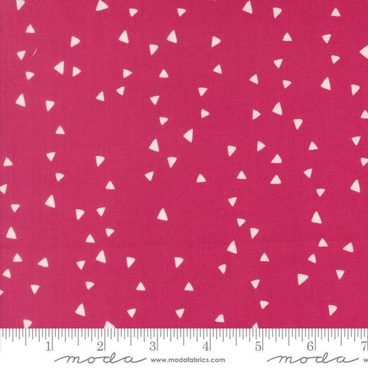 Image of Makers Delight Trimmings Shocking Pink by Chrissy Lux for Moda Fabrics. Features triangles on a pink background. Cute Little Fabric Shop.