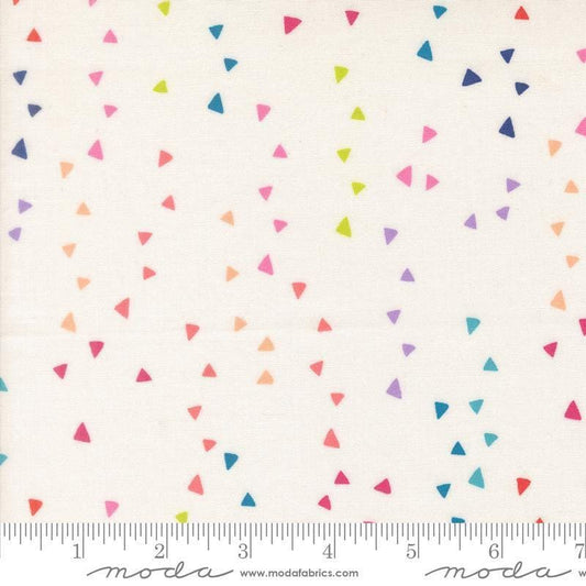 Image of Makers Delight Trimmings White by Chrissy Lux for Moda Fabrics. Features triangles on a white background. Cute Little Fabric Shop.