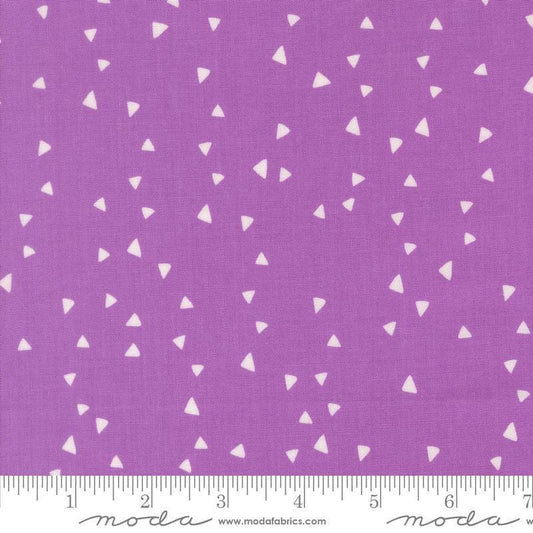 Image of Makers Delight Trimmings Sugar Plum by Chrissy Lux for Moda Fabrics. Features triangles on a purple background. Cute Little Fabric Shop.
