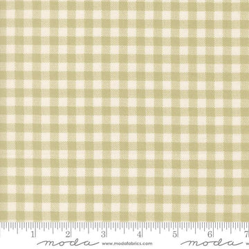 Image of MINKY Handmade Sweetness Quilt Checks Pear polyester fabric by My Sew Quilty Life for Moda Fabrics. Features gingham on a green background. Cute Little Fabric Shop.