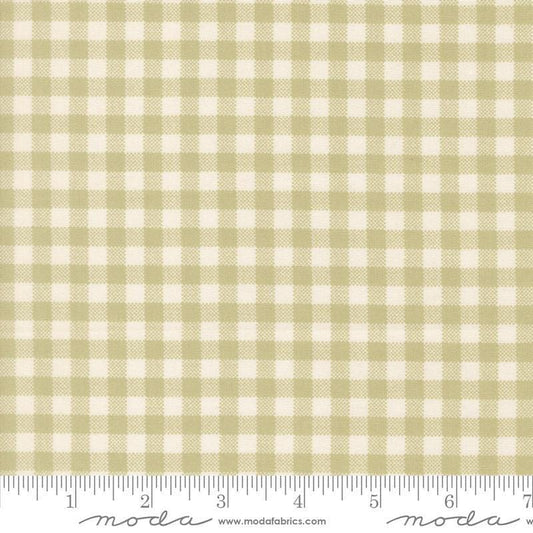 Image of MINKY Handmade Sweetness Quilt Checks Pear polyester fabric by My Sew Quilty Life for Moda Fabrics. Features gingham on a green background. Cute Little Fabric Shop.