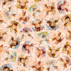 Image of Udderly Adorable Highland Cow With Floral Light Salmon quilting cotton fabric by Morris Creative Group for QT Fabrics. Features cows on a pink background. Cute Little Fabric Shop.