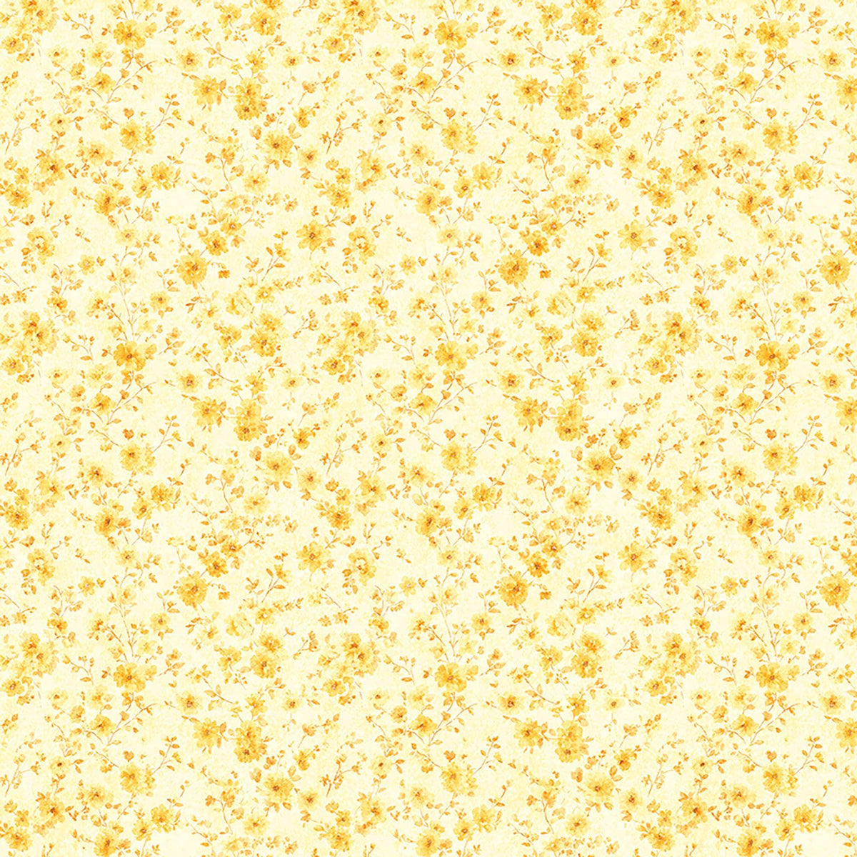 Image of Udderly Adorable Ditsy Floral Corn quilting cotton fabric by Morris Creative Group for QT Fabrics. Features flowers on a yellow background. Cute Little Fabric Shop.
